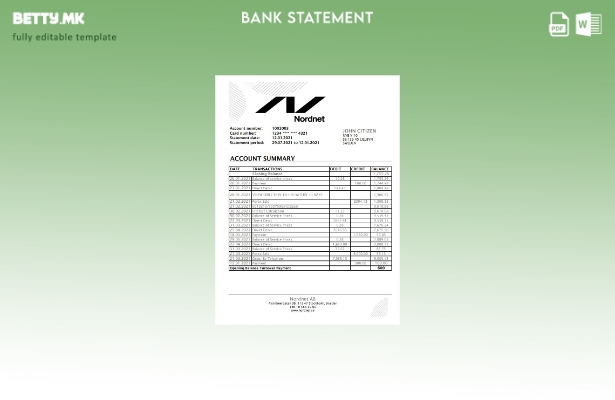 модерен стил Шведска Норднет АБ шаблон за ексел банкарски извод
